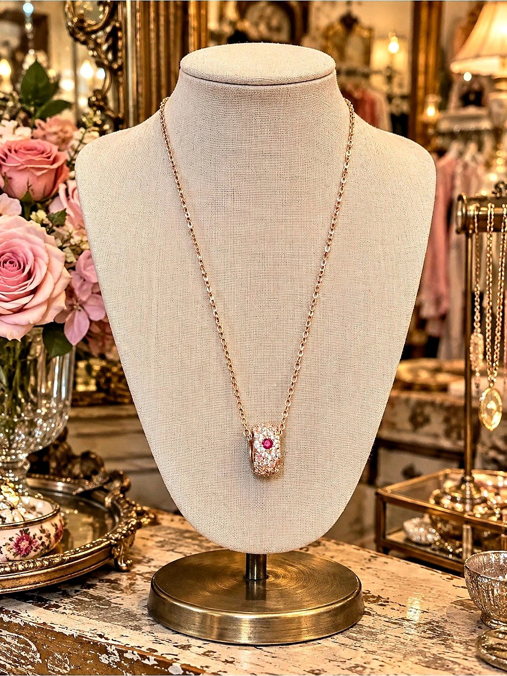 Rose Gold Pave Pendant Necklace
